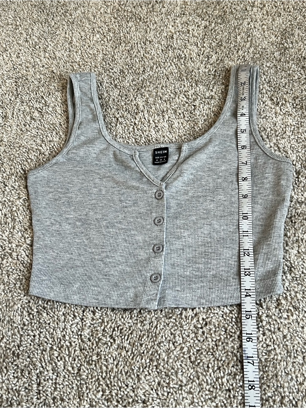 Heather Gray Ribbed Button-Front Crop Tank Top - Picture 2 of 4